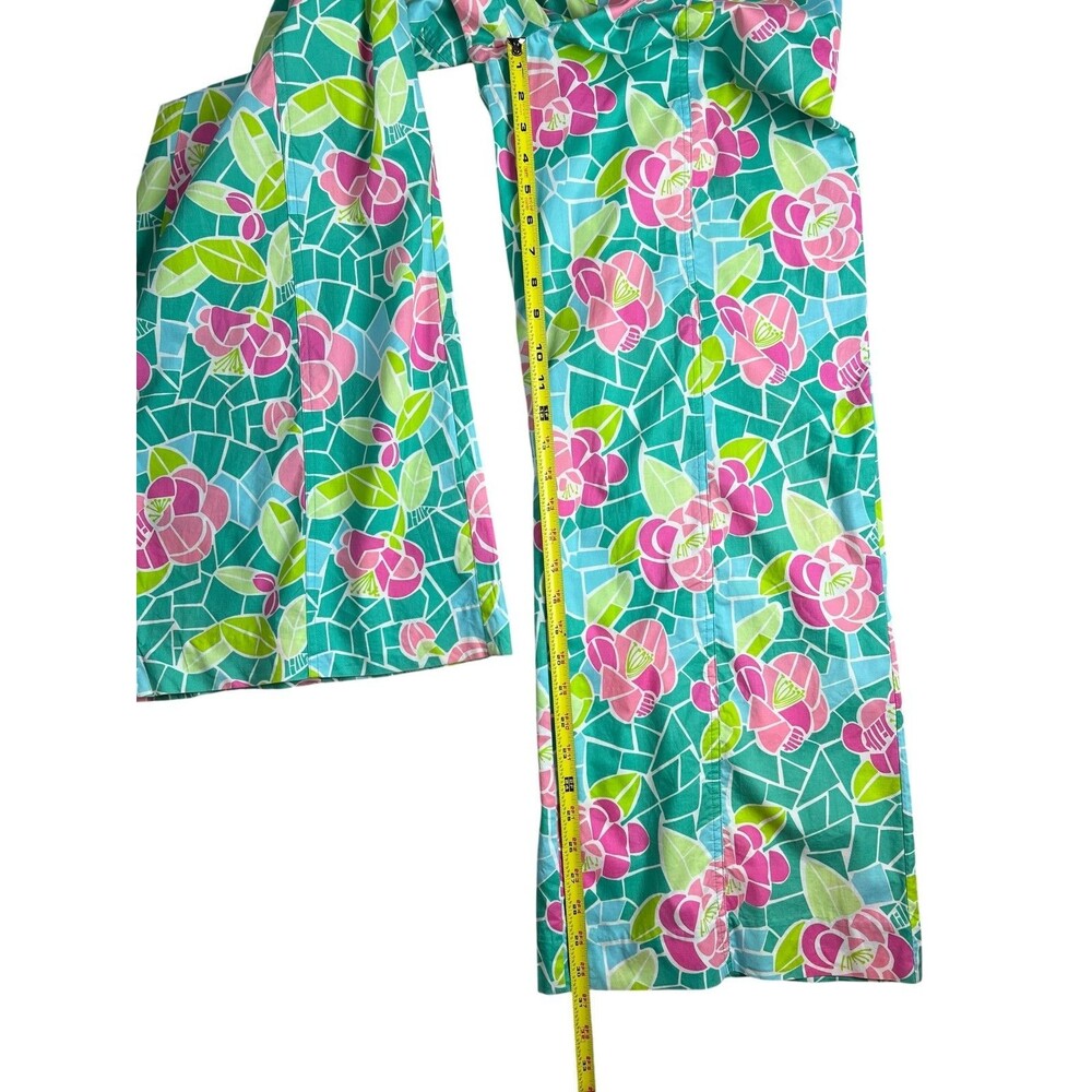 Lilly Pulitzer Pink & Green Floral Mozaic High Waist Wide Leg Pants  Size 8 - Picture 7 of 13